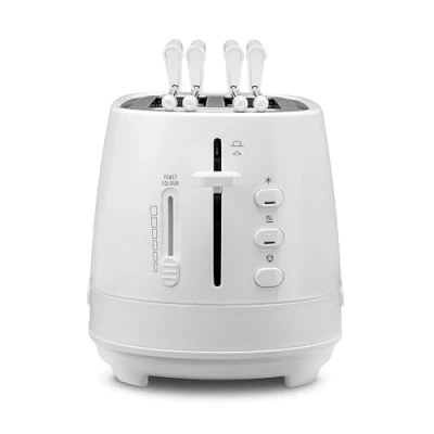 Immagine di De&#039;Longhi CTLAP2203.W Tostapane con Pinze, Controllo Progressivo del Grado di Tostatura, Indicatori Luminosi, Cassetto Raccoglibriciole, Piedini Antiscivolo, Potenza 550 Watt, Plastica, Bianco