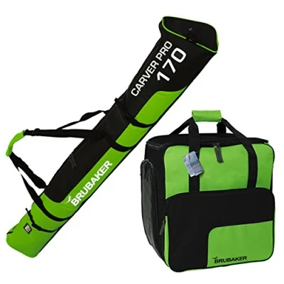 Immagine di Brubaker Borsa Porta Scarponi &#039;Super Function 2.0&#039; con Scomparto Casco et Sacca da Sci &#039;Carver PRO Colore Nero Verde 170 cm