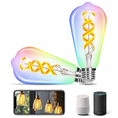 Immagine di Aigostar Lampadina Alexa, Lampadine Smart E27 Globo RGBW 4.9W 420LM, Bulb G80 Luce Calda 2700K, Intelligenti Compatibile con Alexa e Google Home. Vintage Filamento, 2 Unità