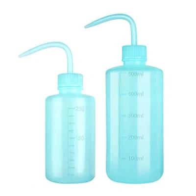 Immagine di Confezione da 2 bottiglie di sicurezza in plastica, laboratorio, spremere con bocca stretta ed etichette scala, bottiglia spruzzata per irrigazione piante, fiori e piante grasse (blu, 250