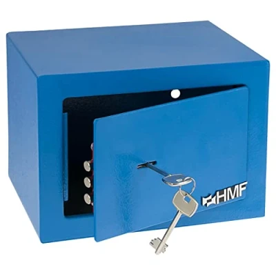 Immagine di HMF 49216 05 cassaforte piccola con chiave, per mobili, 23 x 17 cm, blu