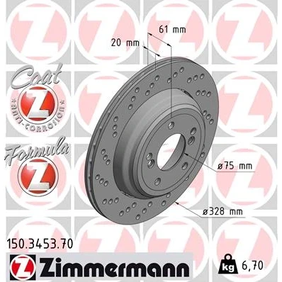 Immagine di ZIMMERMANN FORMULA Z COAT 150.3453.70 Disco freno BMW: 3 Coupe, Z4 Roadster, Cabrio