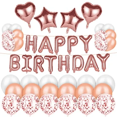 Immagine di Vicloon Compleanno Decorazione, 49Pcs Set di Palloncini Compleanno, Rosa Banner Coriandoli in Lattice Decorazioni Festa