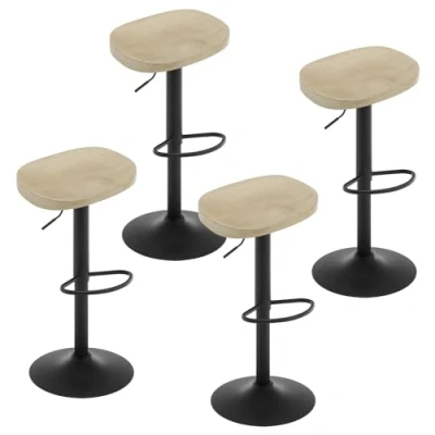 Immagine di WOLTU Sgabelli da Bar Set di 4, per Colazione in legno Massiccio, Cucina a Sella, Altezza Regolabile, Girevoli 360 con Poggiapiedi, chiaro, BH413hei 4