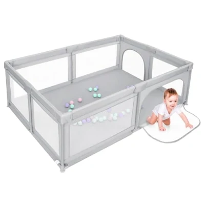 Immagine di parco per bambini, 205 x 147 66 cm, piccolo modulabile neonati con 50 palline e porta di sicurezza, recinto giochi interni ed esterni, centro attività tutti i