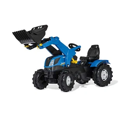 Immagine di Rolly Toys rollyFarmtrac NewHolland, 611256, Trattore a Pedali con Pala Frontale e Cofano apribile, Sedile Regolabile, Pneumatici silenziosi, Giocattolo per Bambini dai 3 Anni in su, Colore Blu