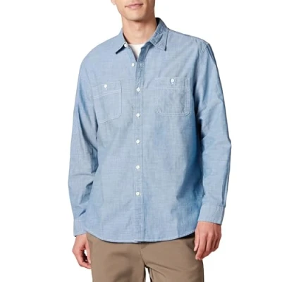 Immagine di Amazon Essentials Camicia in Chambray a Maniche Lunghe Regular Fit Uomo, Blu, XXL