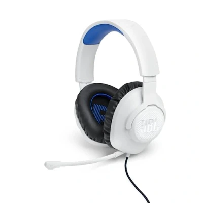 Immagine di JBL Quantum 100P Cuffie Gaming Over Ear con Filo, Headset da gioco Microfono Boom Direzionale Rimovibile, Realizzato per PlayStation, Compatibilità Multipiattaforma e Altre Console, Bianco Blu