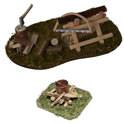 Immagine di Alfred Kolbe Krippen AM 22 Fuoco di bivacco Illuminato Completo Posto con Sega e accetta, Accessorio per presepe Natalizio, trasformatore da 4,5 V, Statuette 10 12 cm