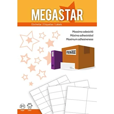 Immagine di Megastar Etichette bianche multiuso 70 x 36 mm, Laser e Inkjet, 100 ff