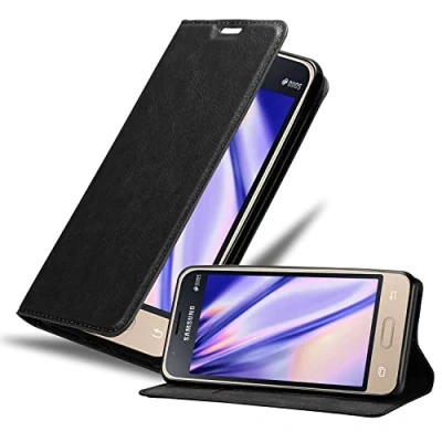 Immagine di Cadorabo Custodia Compatibile con Samsung Galaxy J1 Mini in Nero di Notte Coperchio Protettiva Chiusura Magnetica, Funzione Stand e Tasca per Le Carte