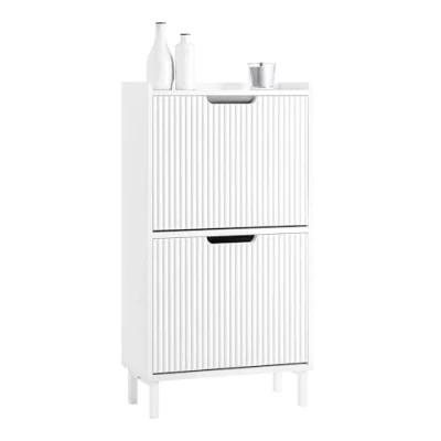 Immagine di SoBuy Mobiletto portascarpe con 2 ribalte Mobile ingresso salvaspazio Regolabili Bianco 50x19x90cm FSR177 W