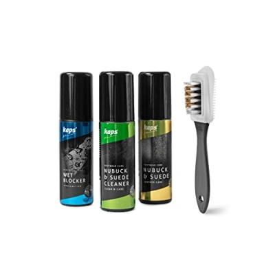 Immagine di Kaps Kit Completo per la Pulizia e Cura delle Scarpe, Set di Scarpe Stivali in Pelle Nabuk Scamosciata, Calzature con Confezione Regalo