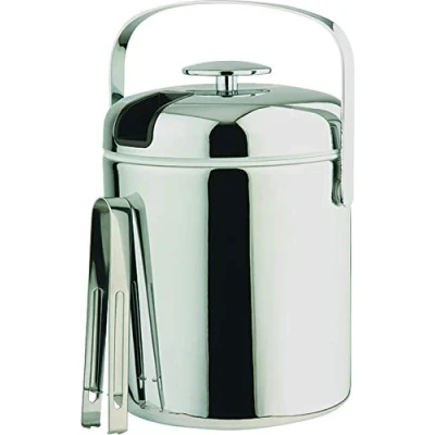 Immagine di APS Eiseimer 36015, Set Secchiello Ghiaccio con Pinza, Acciaio Inox, 16x14x22 cm, Argento