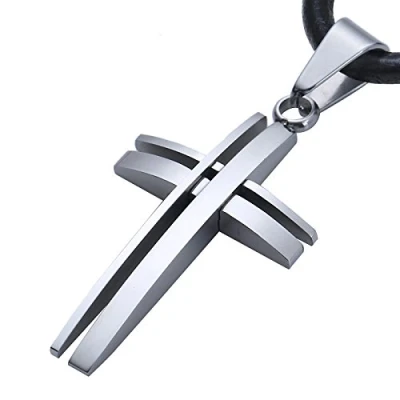 Immagine di DonDon Collana Uomo 50 cm con Ciondolo a Croce Moderna Argento in acciao Inox e Sacchetto di Velluto Nero