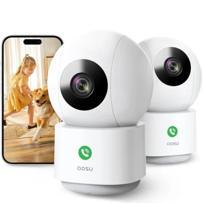 Immagine di AOSU 2K Telecamera WIFI Interno, Sorveglianza, Chiamata One touch, 360 Tracciamento del Movimento, Visione Notturna, Audio Bi direzionale, Compatibile con Alexa, 5G/2.4GHz Wi Fi