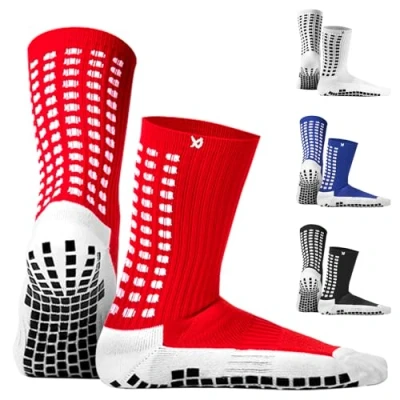 Immagine di LUX antiscivolo Calze calcio, Calzini per cuscinetti in gomma, qualità superiore, pallacanestro, escursionismo, corsa, coordinato disponibili Rosso