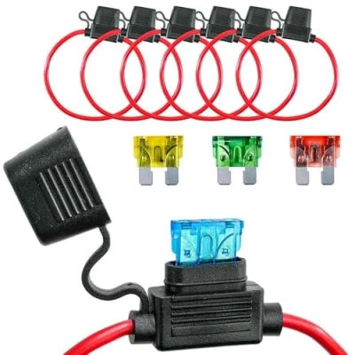 Immagine di Selyse 6 portafusibili da 10 AWG per auto, camion, moto, impermeabili con fusibili piatti in linea, cavo rame, standard auto/barca, 2 x 20 A, 30 40 A