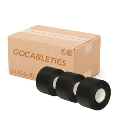 Immagine di GOCABLETIES Nastro isolante nero 50 mm x 33 m Robusto ed autoadesivo Per proteggere, unire e riparare cavi 20 rotoli