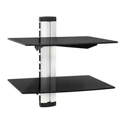 Immagine di TecTake Supporto con fissaggio a parete per lettori DVD e ricevitori modelli differenti (2 mensole Nero/Argento 400295)