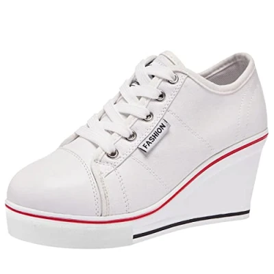 Immagine di ANUFER Donna Tacco a Zeppa Allacciare Tela Scarpa da Ginnastica Espadrillas Bianco SN02435 EU38.5