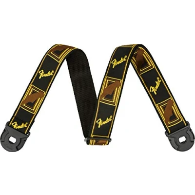 Immagine di Fender, QUICK GRIP LOCKING END STRAP, POLYESTER Tracolla per chitarra con sistema di fissaggio, Polyester, 1 Pezzo, Colore Nero Giallo Marrone