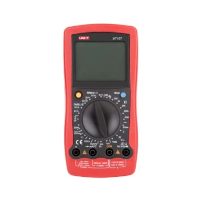Immagine di UNI T mie0090/ut107 multimetro digitale, misurazione corrente, tensione ac/dc, temperatura, resistenza, continuità, Test diodi, battteri Attenzione, data hold.