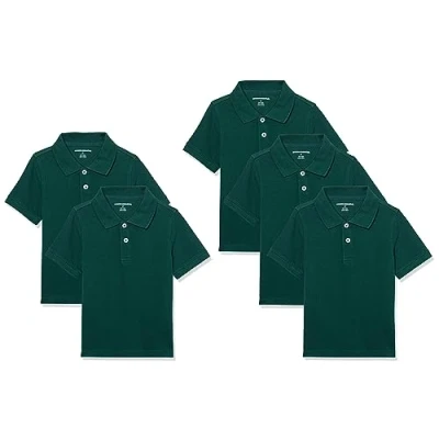 Immagine di Amazon Essentials Polo in piqué a Maniche Corte Bambini e Ragazzi, Pacco da 5, Verde Scuro, 8 Anni