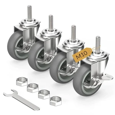 Immagine di HOLKIE Ruote piroettanti 75 mm con freni stelo, M10 x 1,5 30 (diametro stelo 10 mm, lunghezza mm) girevoli filettato bloccaggio Set di 4 Heavy Duty Grigio