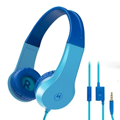 Immagine di Motorola Sound JR200 Cuffie per Bambini con Cavo limitazione del Volume 85 Db Splitter Audio Senza BPA da 3 Anni Blu
