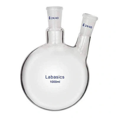 Immagine di Labasics 1000ml RBF Pallone Vetro Laboratorio a 2 Angolato Colli, Neck Round Bottom Flask con Giunto Esterno Conico Standard 24/40