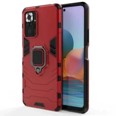 Immagine di Cover per Xiaomi Redmi Note 10 Pro con Anello, Custodia Supporto Magnetica Rigida Resistente Antiurto Doppio Strato Protettiva Calamita Bumper Case (Xiaomi Pro, Rosso)