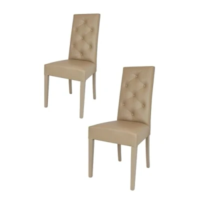 Immagine di t m c s Tommychairs Set 2 sedie Chantal per cucina e sala da pranzo, struttura in legno di faggio, seduta schienale con bottoni imbottiti rivestiti pelle artificiale cappuccino
