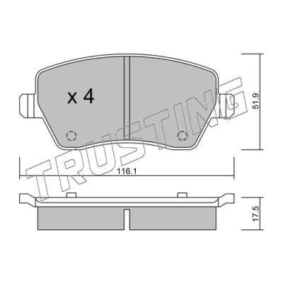 Immagine di TRUSTING 501.0 Kit pastiglie freno senza contatto segnalazione usura, Non predisposto per usura RENAULT: CLIO 4, 3, Captur