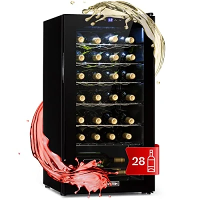 Immagine di KLARSTEIN Cantinetta Vino Design, Refrigerata a Zona Singola per Rosso, Bianco e Birra, Controlli Touch, Frigo Esterno/Interno, 5 18C, 74L, 28 Bottiglie