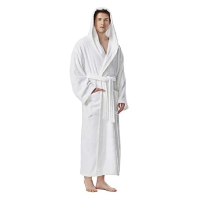 Immagine di Arus Astrom Accappatoio da uomo con cappuccio, lunghezza al polpaccio, 100% cotone spugna, Taglia uomo: XXL, unisex: XXL 3XL, Bianco