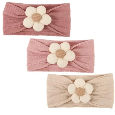 Immagine di DRESHOW 3 Pezzi Fasce Floreali per Ragazze Nylon Elasticizzato Accessori Capelli Fatti a Mano Neonati Bambini Bambine