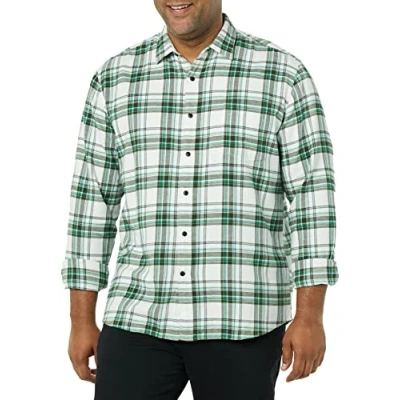 Immagine di Amazon Essentials Camicia in Flanella a Maniche Lunghe (Disponibile Taglie Extra Forti) Uomo, Bianco Motivo Scozzese, XS