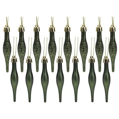 Immagine di Christmas Concepts® Confezione da 15 Palline a goccia 8,5 cm Design opaco e glitterato di Natale (Forrest Green)