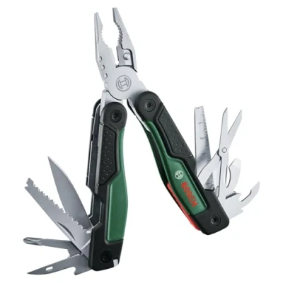 Immagine di Bosch multiutensile 16 in 1 (utensile multif. per fai da te, esterni e campeggio; acciaio inox; funz. blocco; Softgrip; funzioni: pinze; lama; cacciavite; coltello; sega, ecc.)