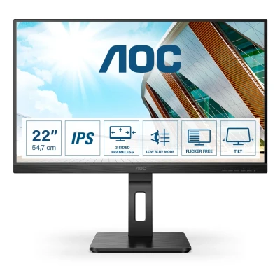 Immagine di AOC 22P2Q Monitor FHD da 22 pollici, regolabile in altezza (1920 x 1080, 75 Hz, VGA, DVI, HDMI, DisplayPort, hub USB), colore: Nero