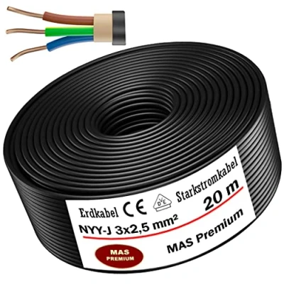 Immagine di Cavo elettrico da terra, 5 fino a 100 m, NYY J 3 x 2,5 mm², anello per posa all&#039;aperto, interrata, 20 m
