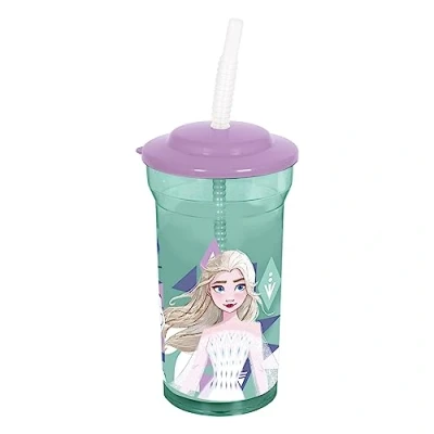 Immagine di p:os 35454 Frozen La Regina dei Ghiacci 2 Bicchiere per Bambini con Cannuccia e Coperchio integrati, recipiente capacità di Circa 460 ml, Ideale Bevande Fredde, Colore Lilla,