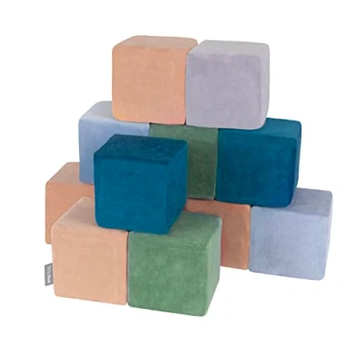 Immagine di KiddyMoon Blocchi di Schiuma Velluto Colorato 12 Pezzi per Bambini 14Cm, Cubi: Laguna Turchese/Verde del Bosco/Rosa Deserto/Blu Ghiaccio/Grigio dei Monti