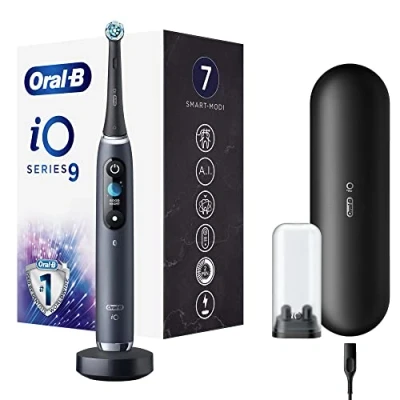 Immagine di Oral B iO 9 Spazzolino elettrico con tecnologia magnetica, microvibrazioni, 7 programmi di pulizia e display a colori, custodia da viaggio, nero onice