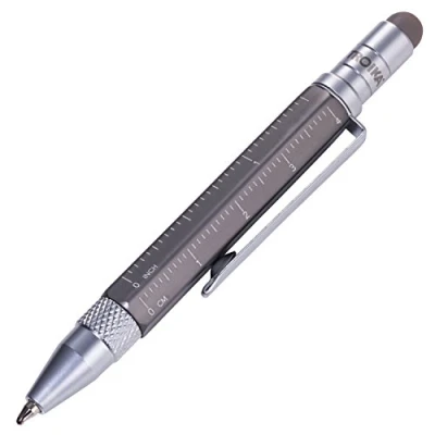 Immagine di TROIKA CONSTRUCTION LILIPUT PIP25/TI Penna a sfera multitasking (piccola), righello in centimetri/pollici, cacciavite croce, pennino capacitivo (color titanio)