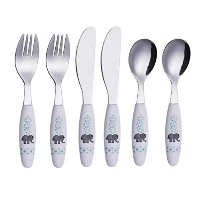 Immagine di Exzact Posate per Bambini in Acciaio Inox 6 Pezzi Set 2 x forchetta, coltelli, Cucchiai Cena (Elefante 6)