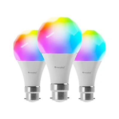 Immagine di Nanoleaf Essentials 3 Lampadine Led B22 RGBW Smart e Dimmerabile Luci 16M Colori Thread &amp; Bluetooth, Funziona con Google Home Apple, Sincronia Musica Monitor, Decorazioni Casa Gaming