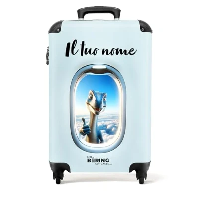 Immagine di NoBoringSuitcases.com Valigia Bambini, Trolley Bambino, Per Bambino Trolley, Ragazzo, Bimbo, Personalizzabile, 55x40x20 cm (Dino Blu chiaro)