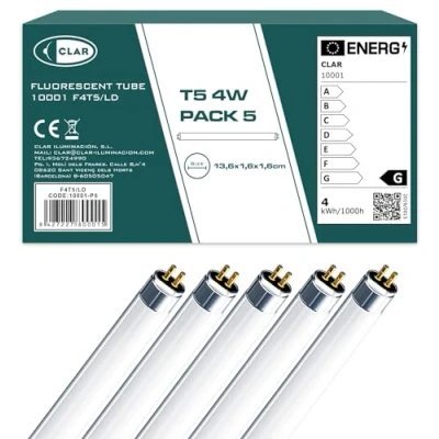 Immagine di CLAR 4W T5, Tube Fluorescent, Tubes Fluorescents, Néon, Lampade Fluorescenti, Lampadine 13,6 X 1,6 cm (4 Watts Pack 5)